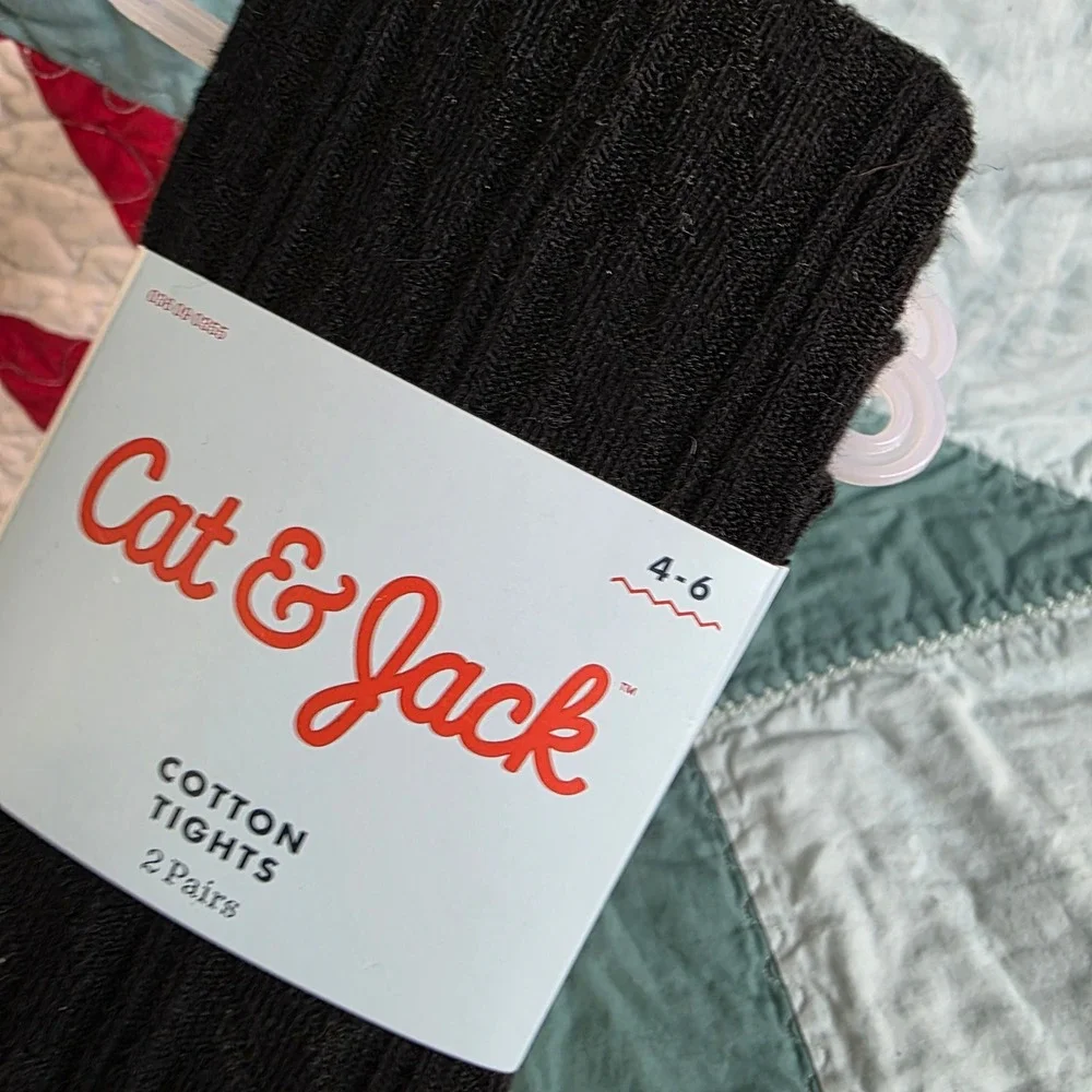 Cat & Jack Girls 2pk Cotton Sweater Tights Black Heather Gray Size 4-6